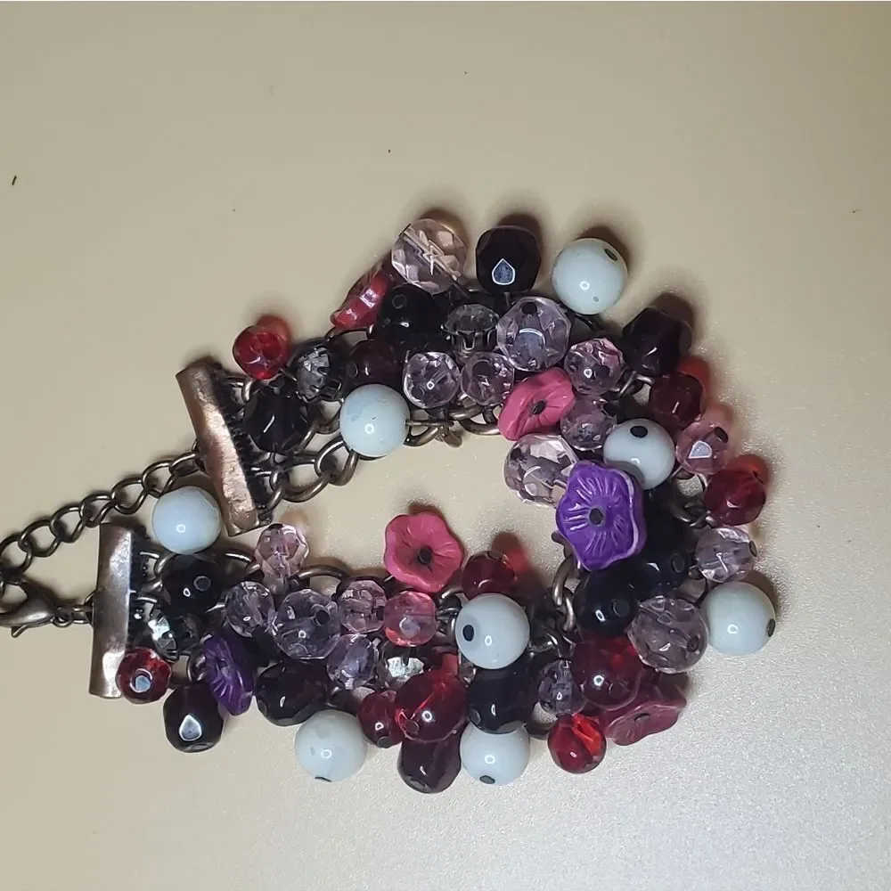 Crystal beaded cluster mayhem cranberry bracelet‎ B1210